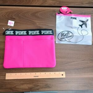 2 PINK Victoria's Secret Bright Pink Cosmetic Bag